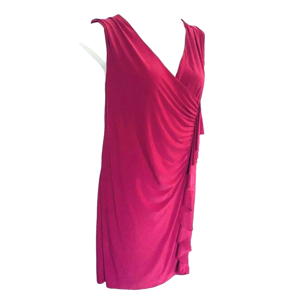 Midnight Velvet Stretchy Fuchsia Pink Ruffle Ruched Desk to Dinner Party Dress - Picture 4 of 12